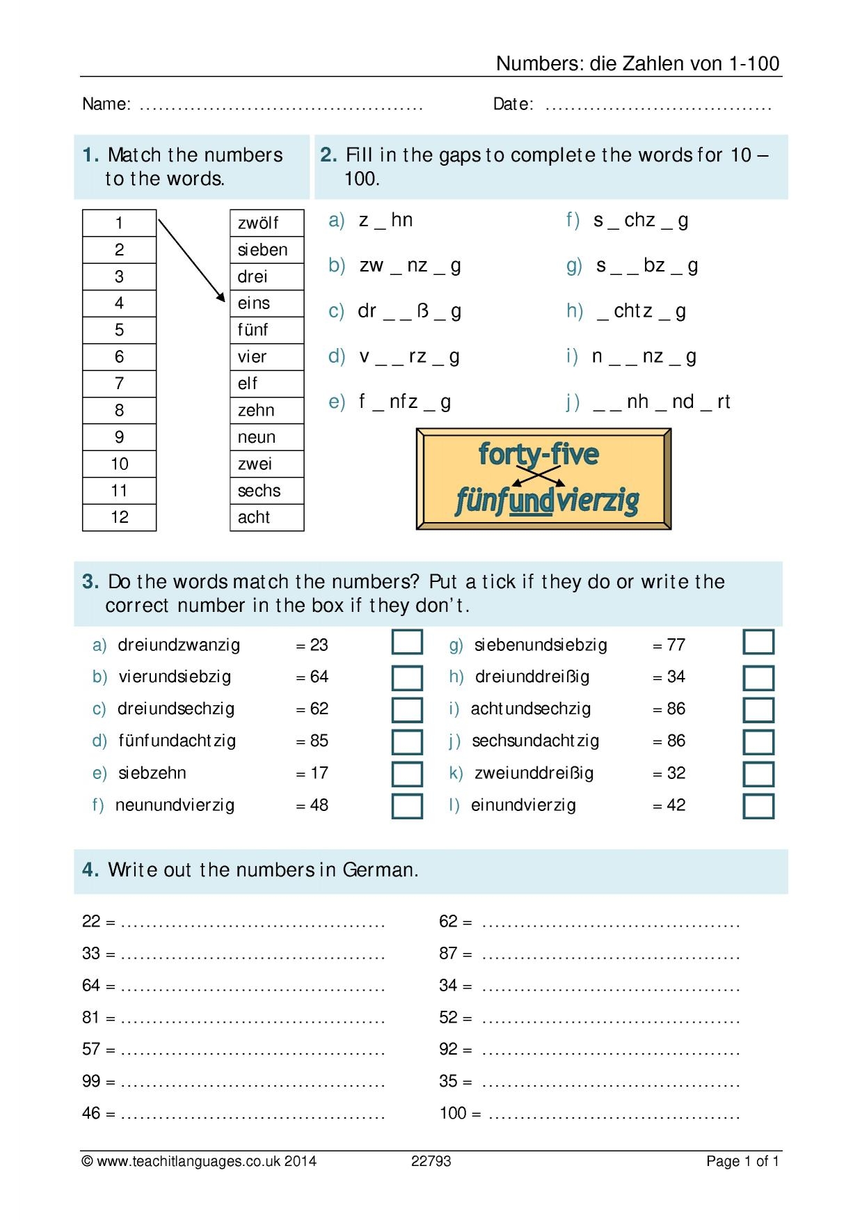 Free Printable German Numbers Worksheets Free Printable German Numbers Worksheets