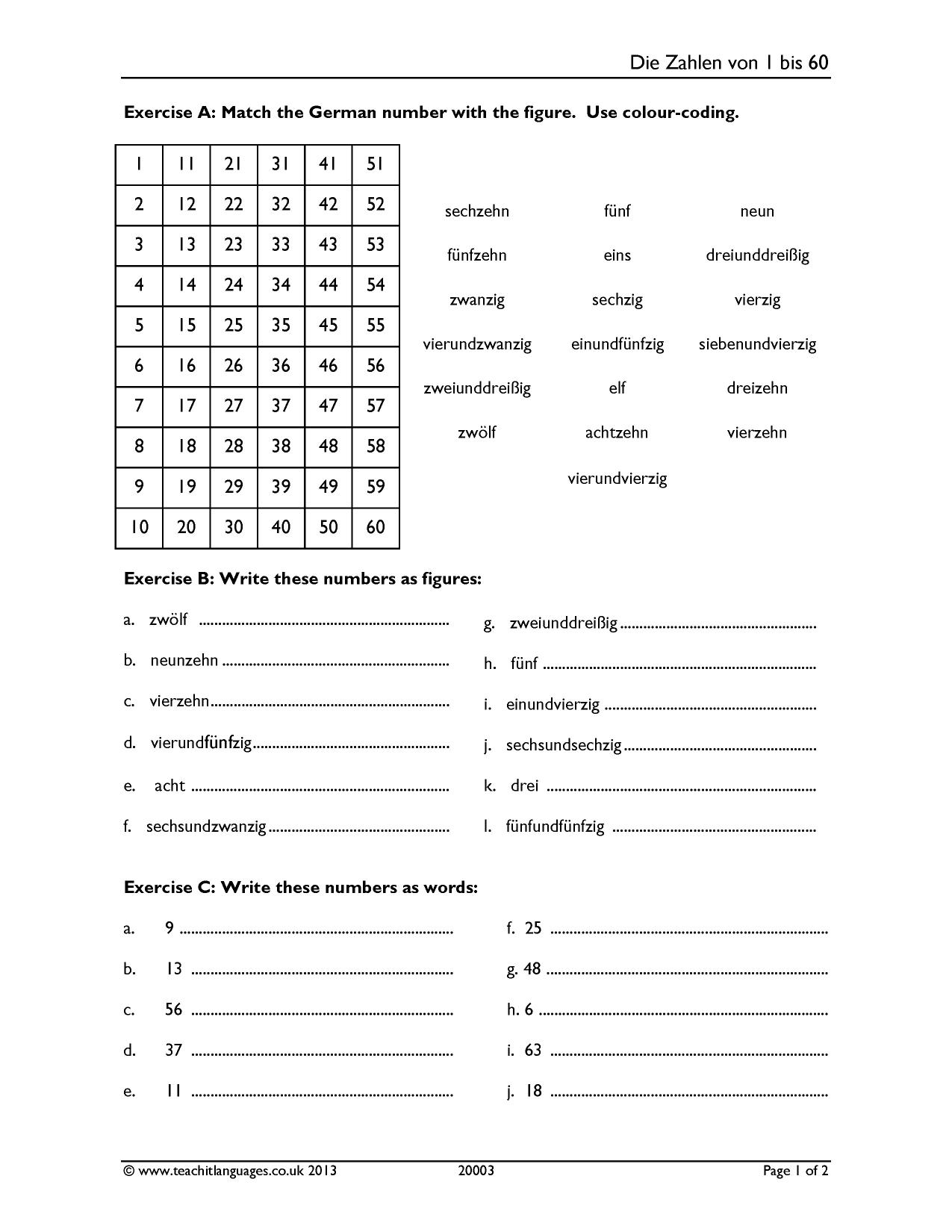 Worksheet Numbers 1 60 KS3 German Teaching Resource Teachit Worksheet Numbers 1 60 KS3 German Teaching Resource Teachit