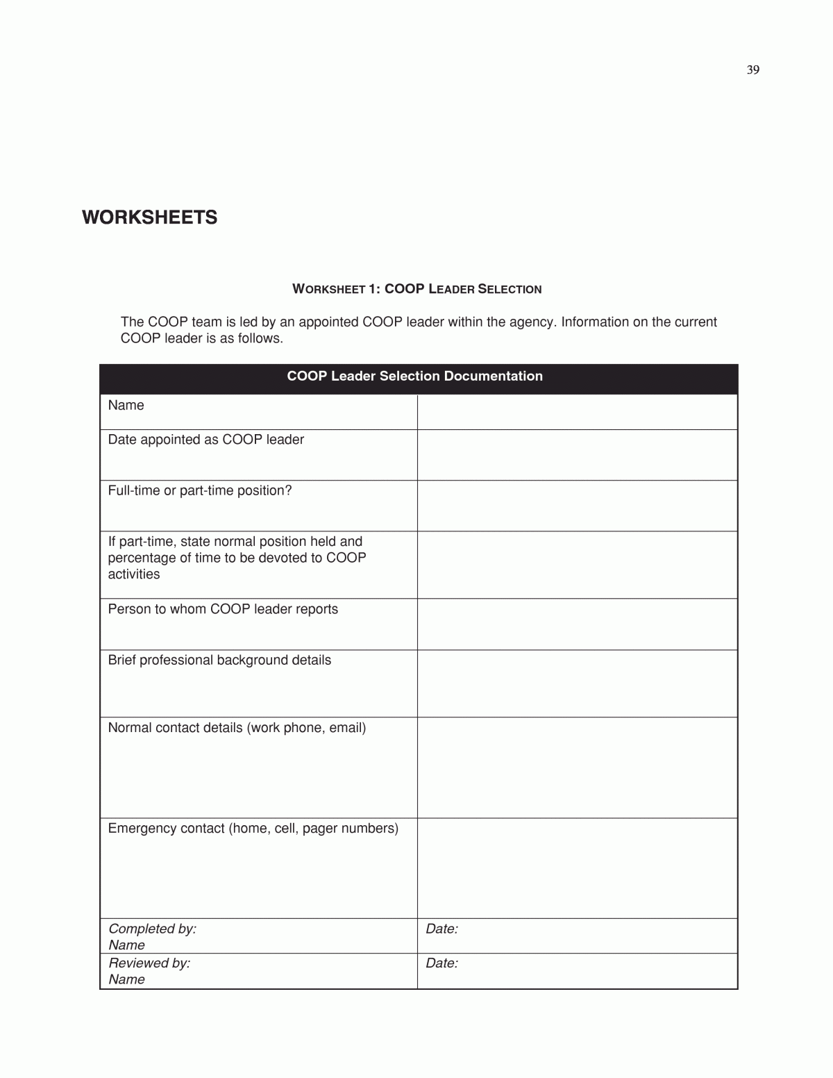 Worksheets Continuity Of Operations COOP Planning Guidelines Worksheets Continuity Of Operations COOP Planning Guidelines