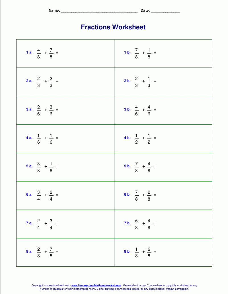 Free Printable 1st Grade Faction Worksheets