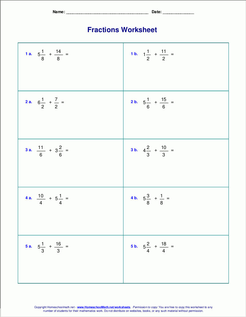 Free Printable Fractions Worksheets 8