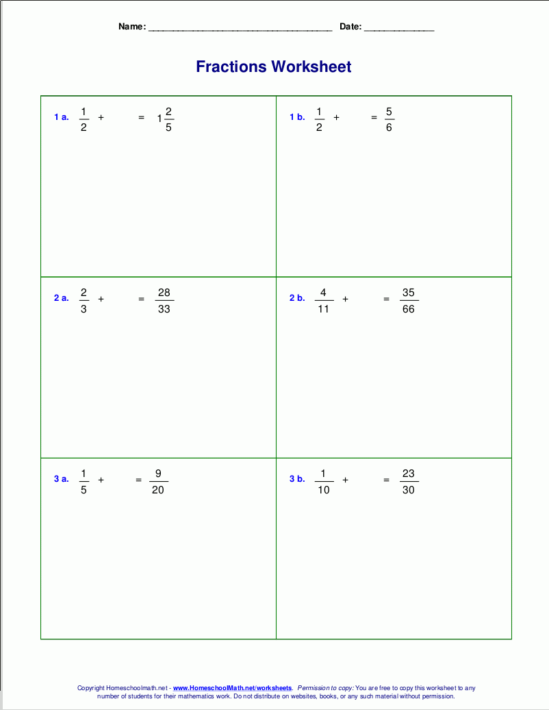 Worksheets For Fraction Addition