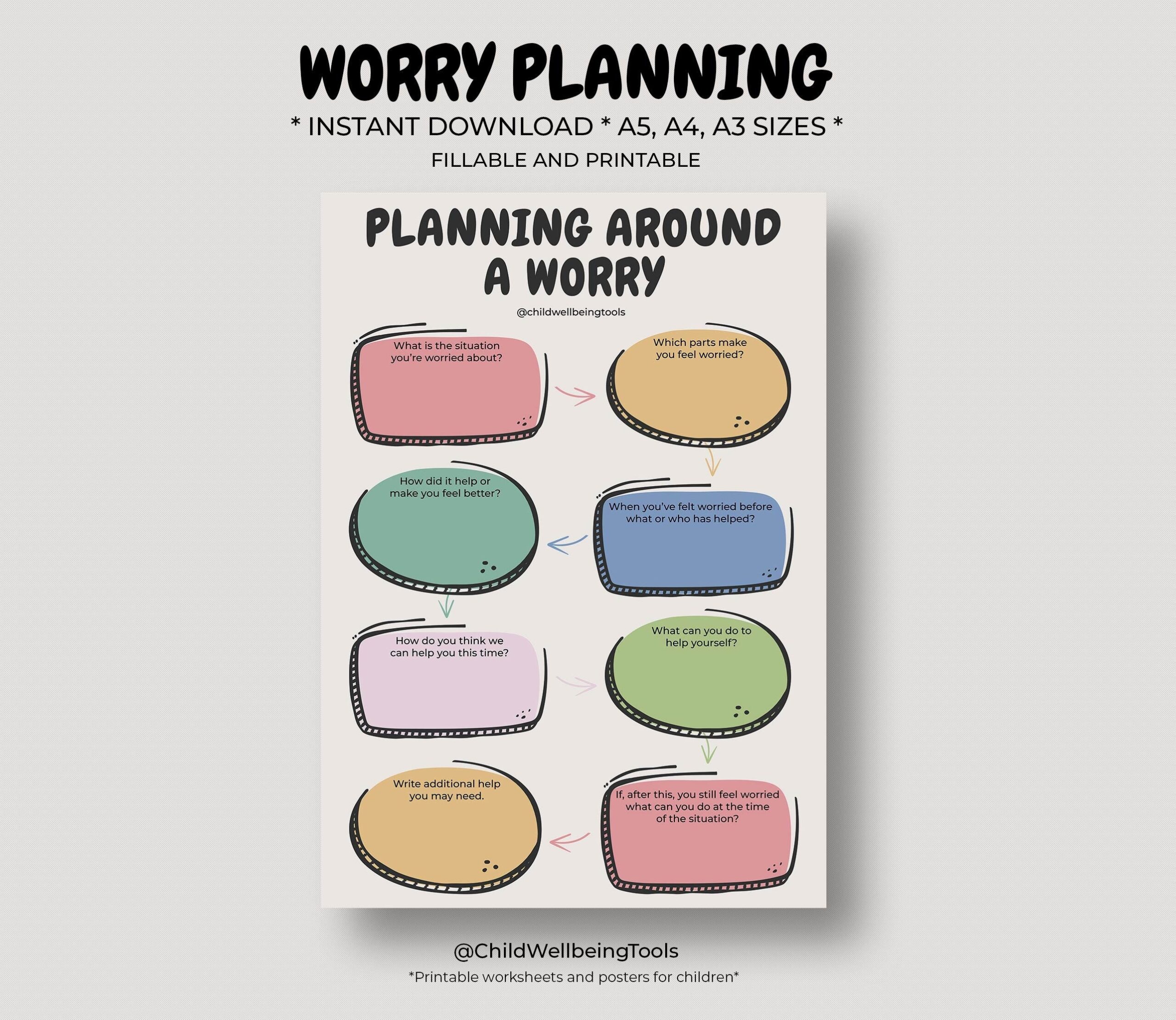 WORRY PLANNING Printable Worksheet For Kids Stress Management Journal Insert Planner For Children Social Work Tools Therapy School Counselor Etsy