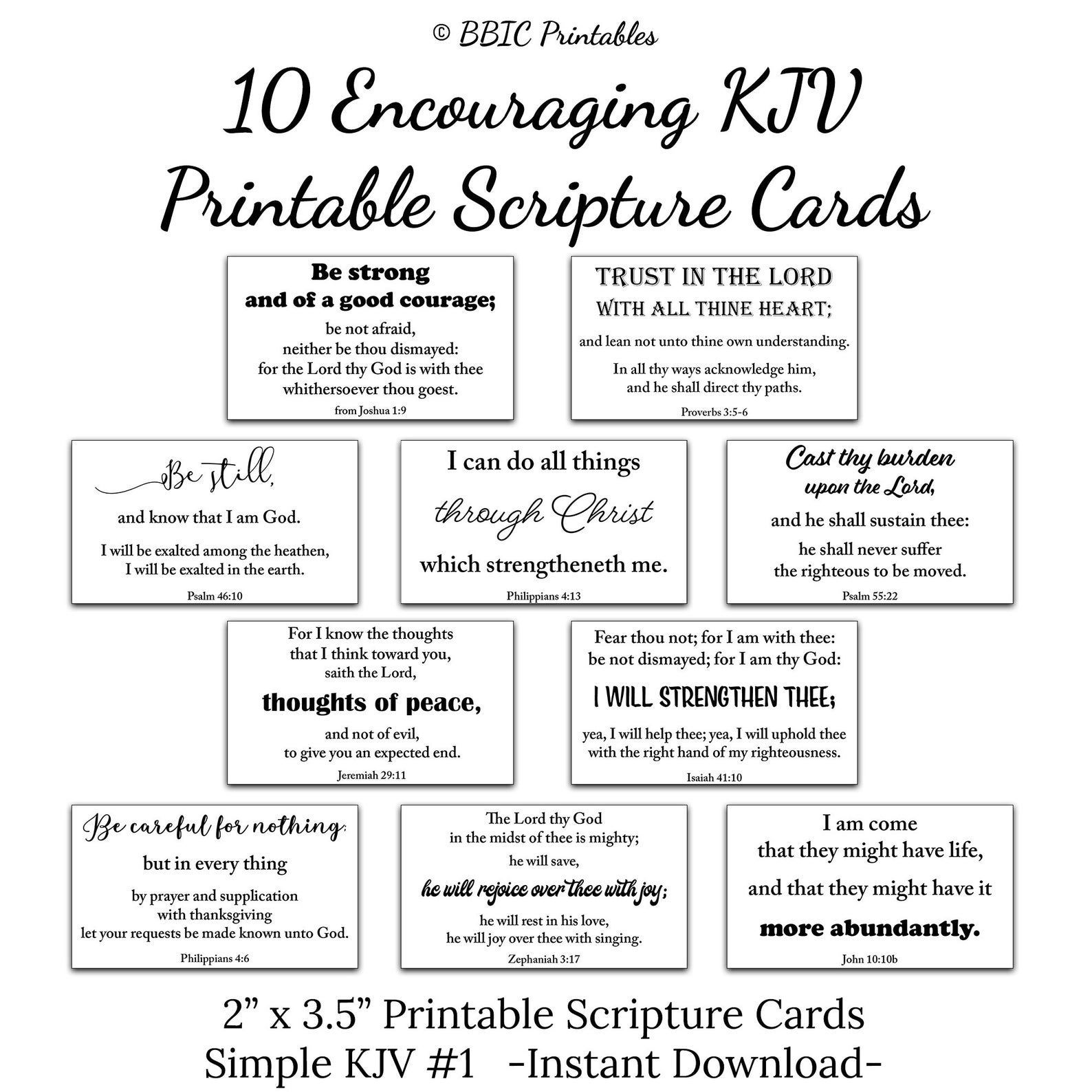 10 KJV Encouraging Printable Scripture Cards C1 Instant DOWNLOAD Worksheets Library