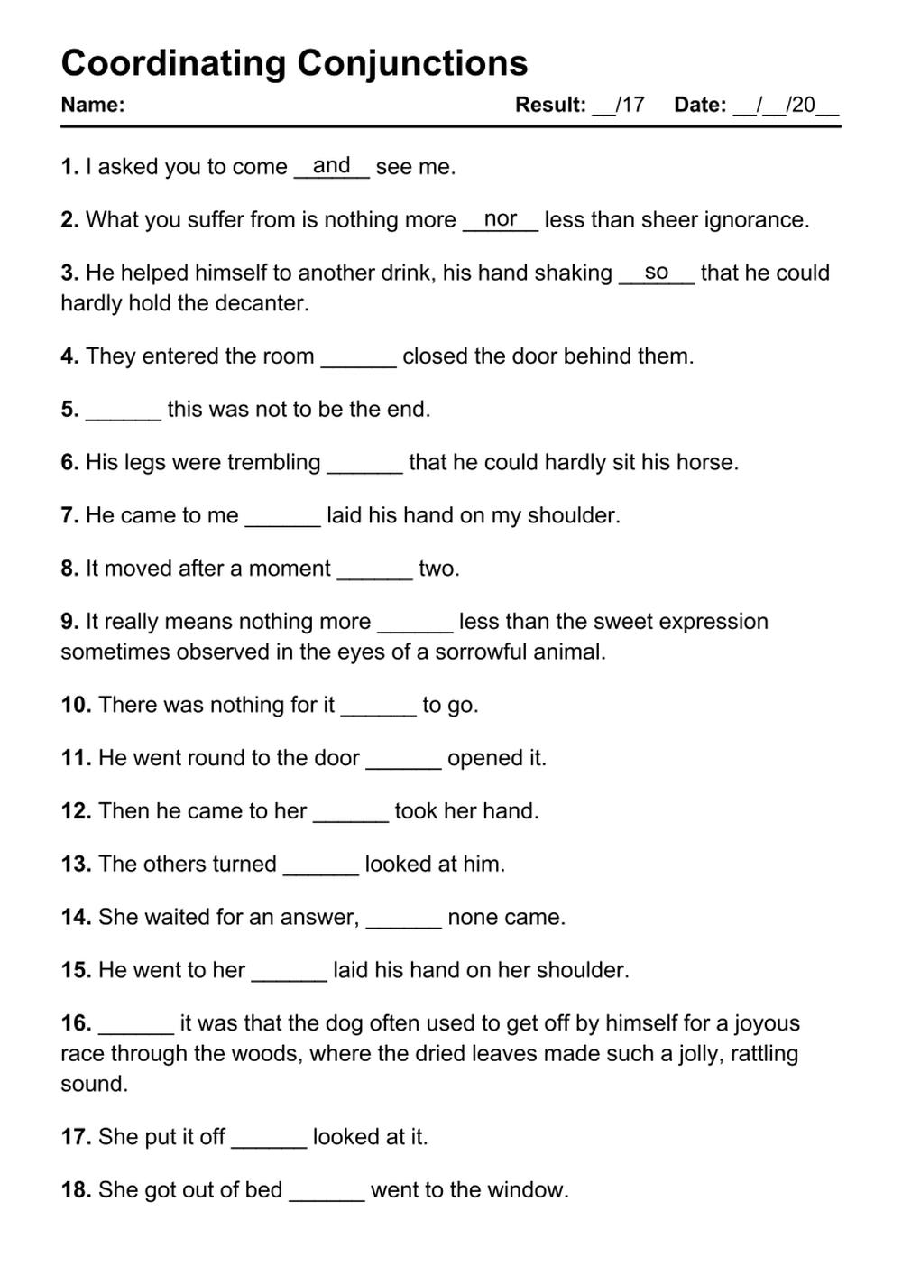 101 Coordinating Conjunctions PDF Worksheets With Answers Grammarism