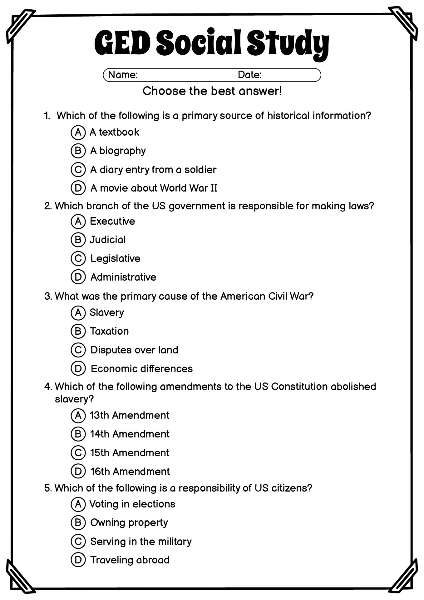 Free Printable Worksheets For Social Studies