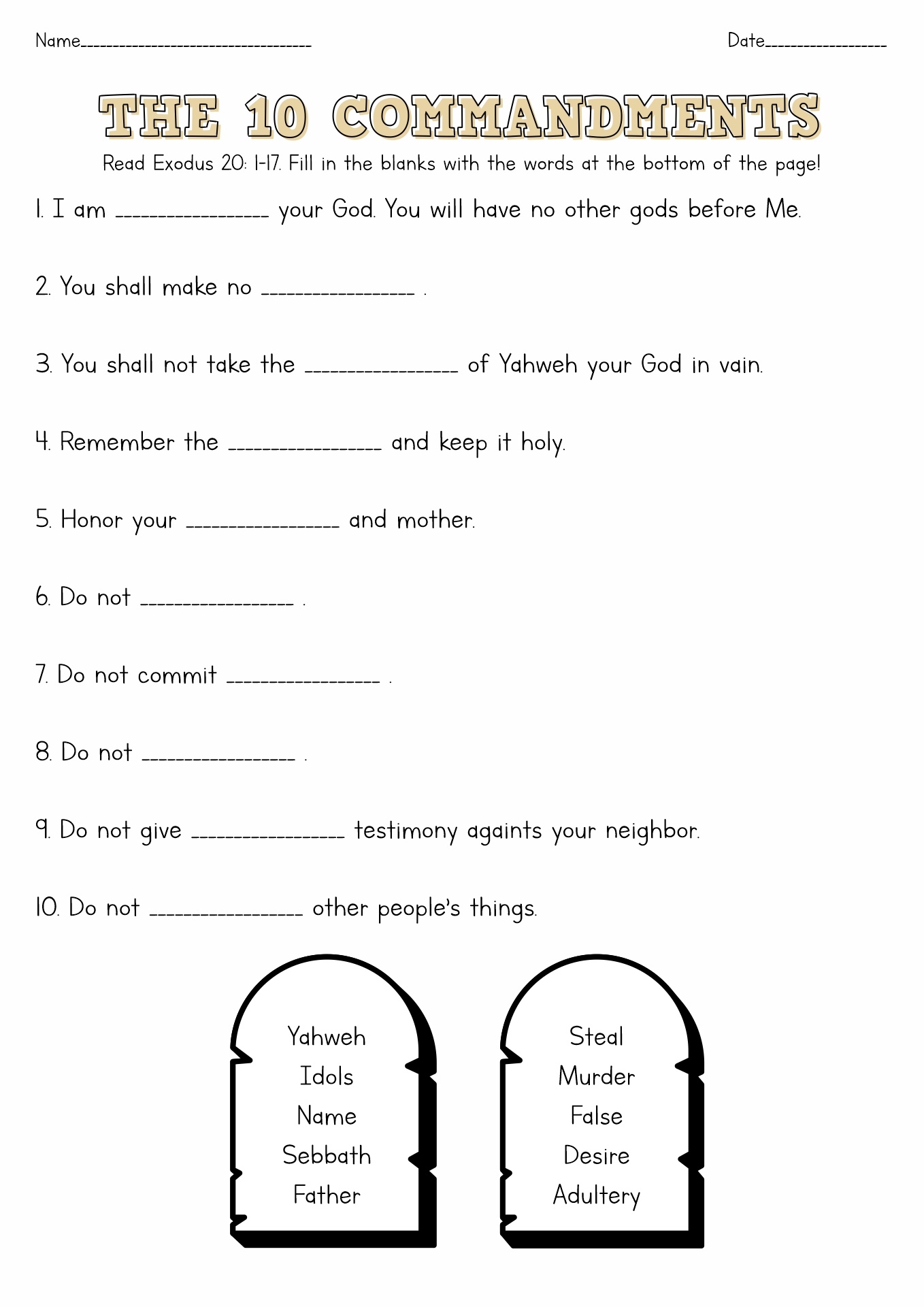Free Printable 10 Commandments Worksheet Free Printable 10 Commandments Worksheet
