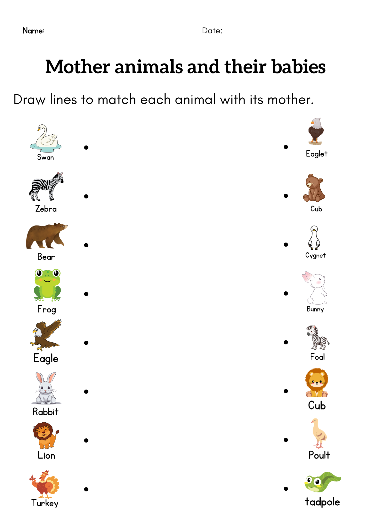 1st Grade Animal And Babies Worksheet Matching Mother And Baby Animal Activity