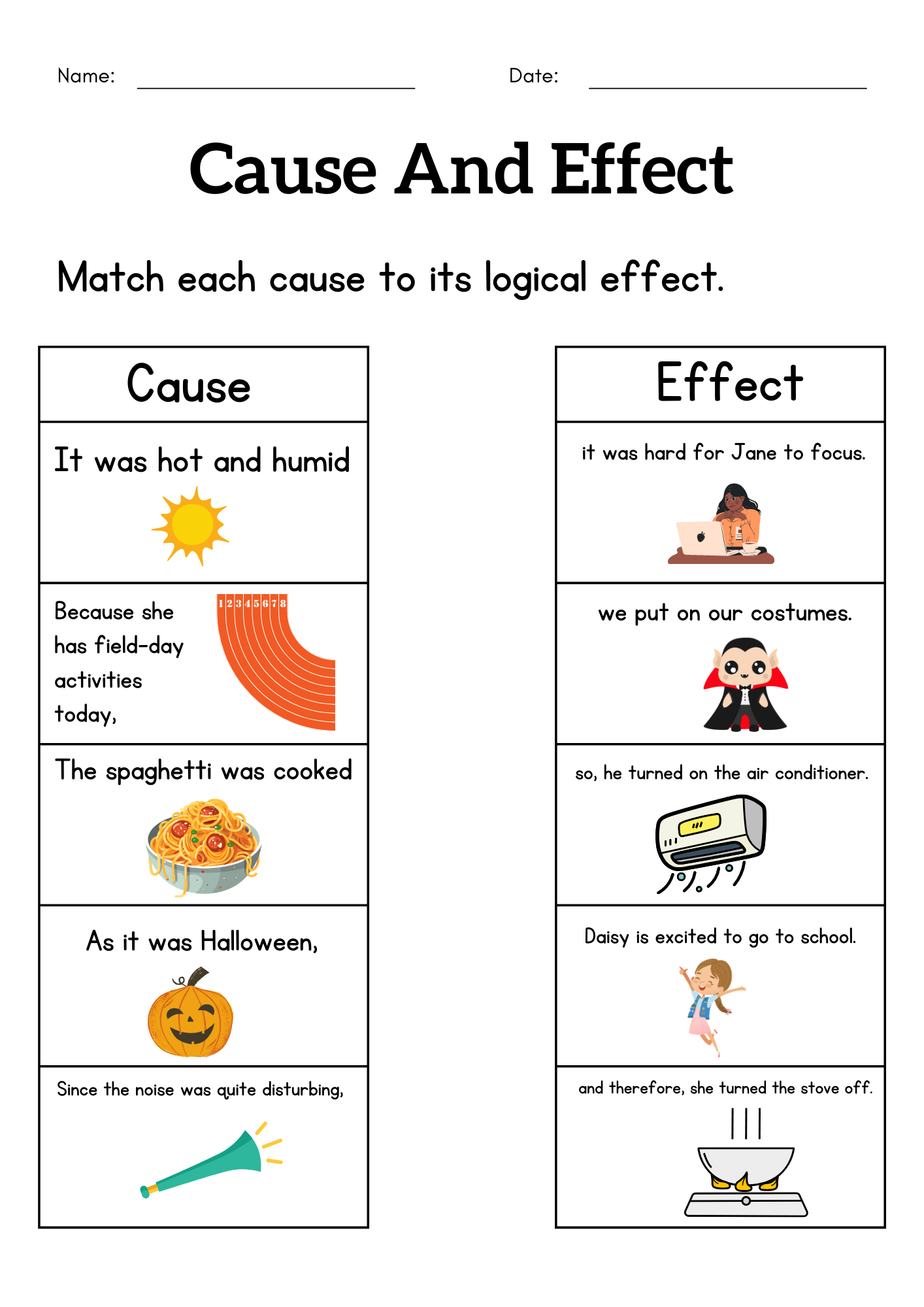 Cause And Effect Free Printable Worksheets