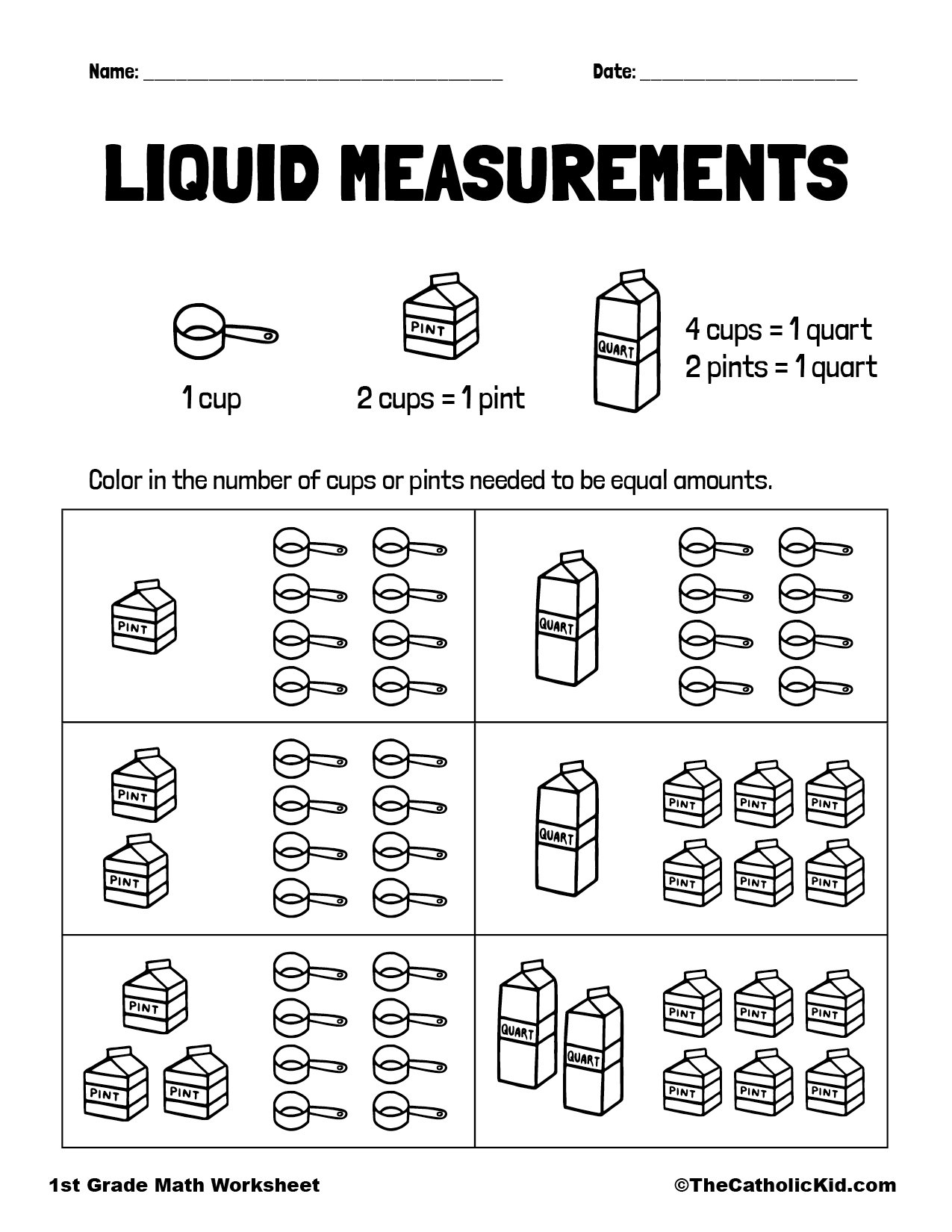 1st Grade Worksheet Measuring Liquids TheCatholicKid