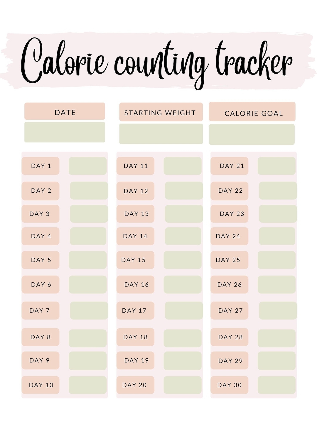 30 Day Calorie Counting Tracker Printable Etsy 30 Day Calorie Counting Tracker Printable Etsy