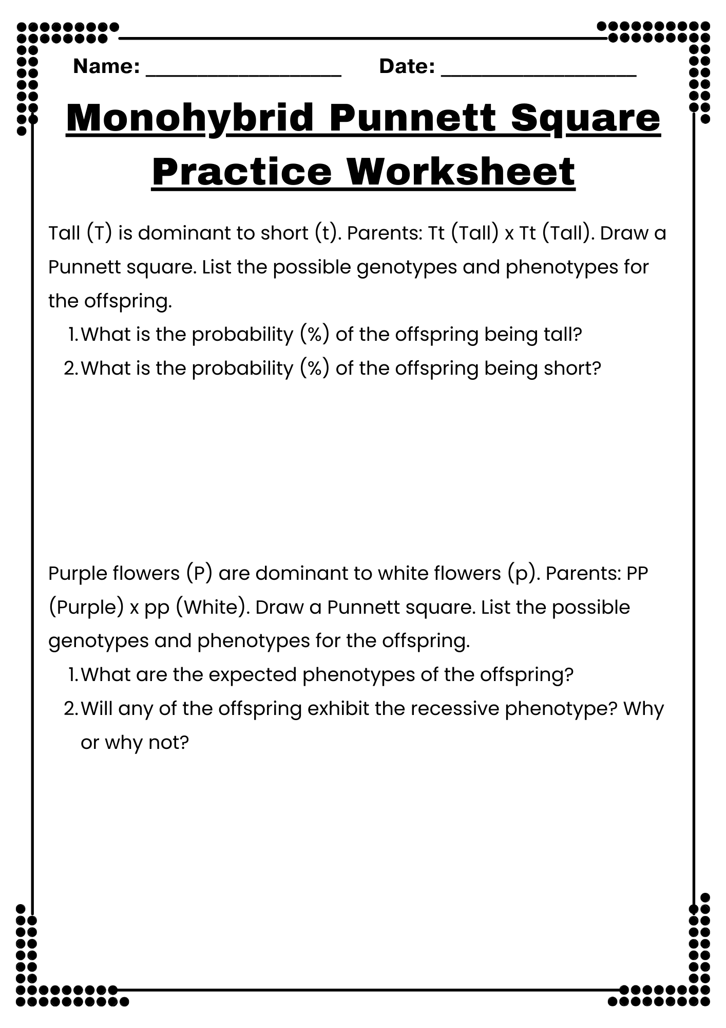 40 Punnett Square Practice Worksheet To Download In PDF 40 Punnett Square Practice Worksheet To Download In PDF
