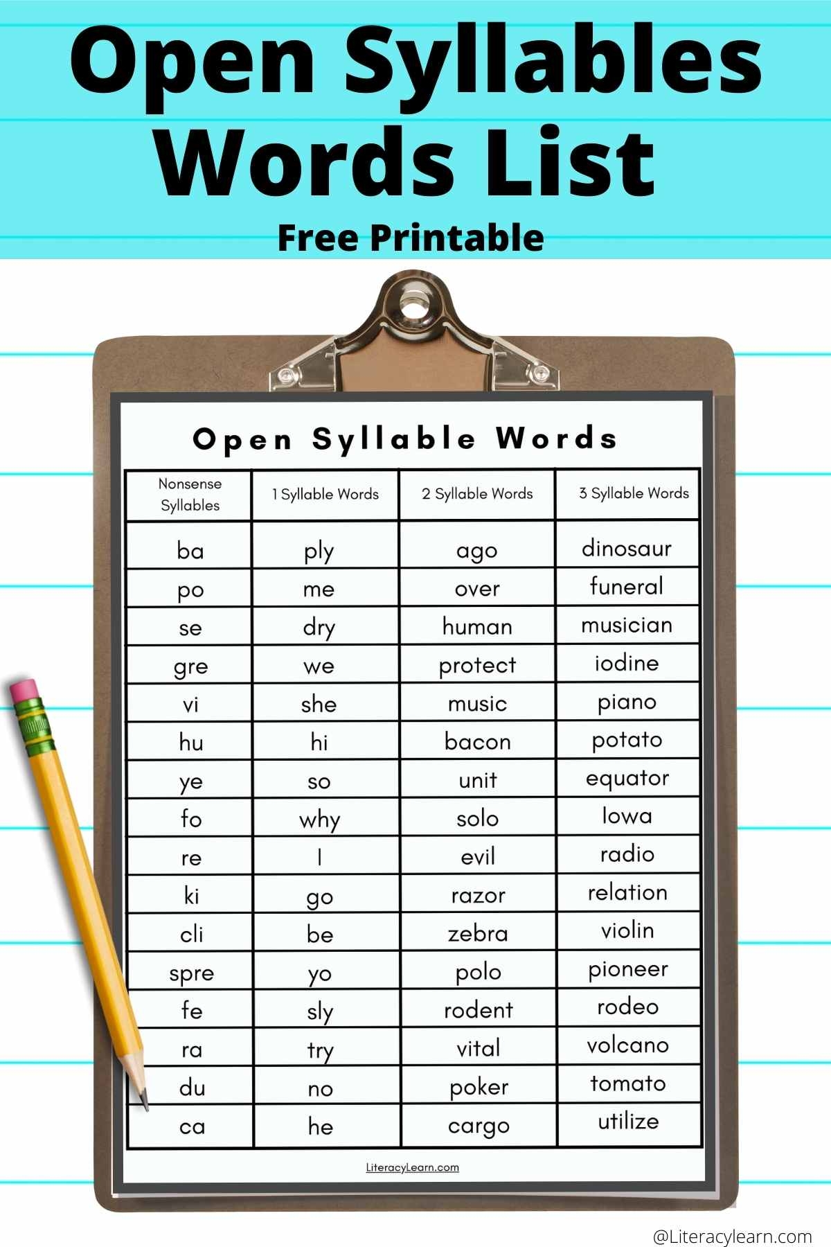 64 Open Syllable Words U0026 Word List Literacy Learn