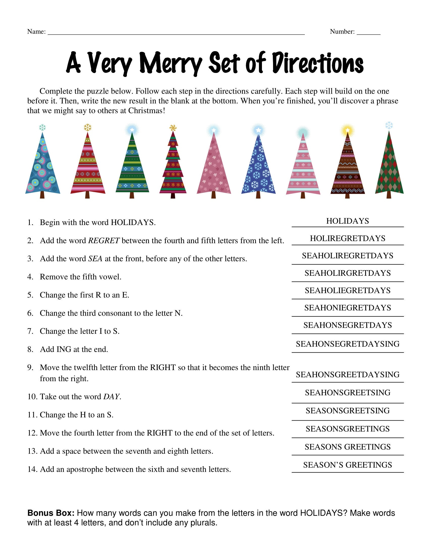 6th Grade 7th Grade 8th Grade Christmas Riddle Worksheets Middle School Follow Directions Homeschool Teenagers