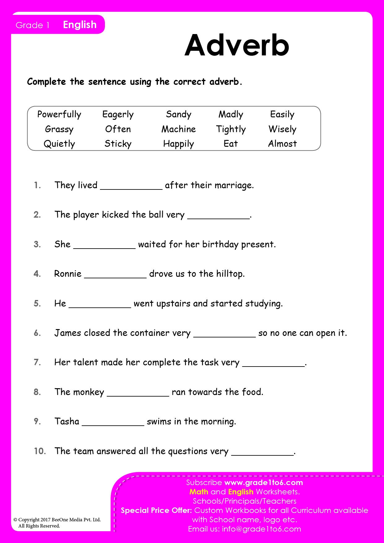 Free Printable Basic Adverb Worksheet