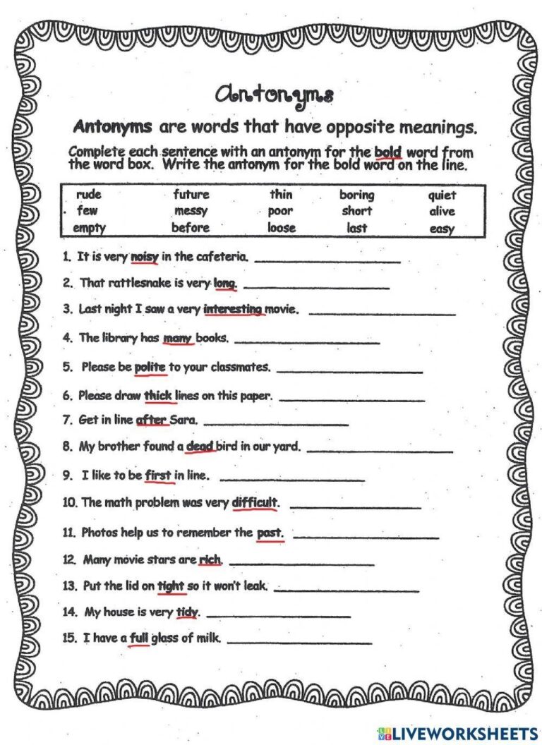 Antonyms Online Exercise For 4 Live Worksheets Worksheets Library