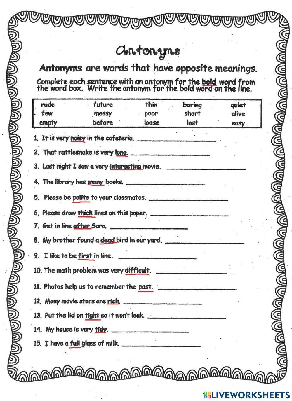 Antonyms Online Exercise For 4 Live Worksheets Worksheets Library