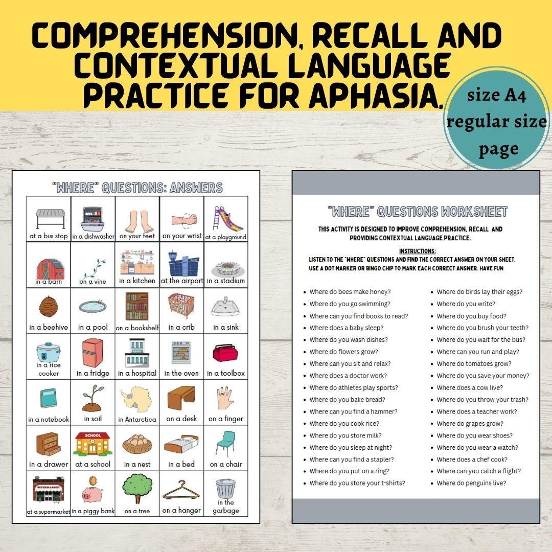 Aphasia Printable Worksheets Stroke Rehab Semantic Processing 