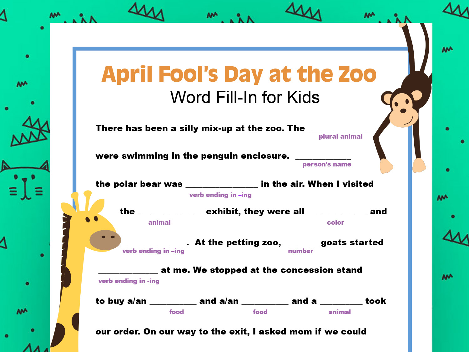 April Fool s Day Word Fill In April Fool s Day Word Fill In