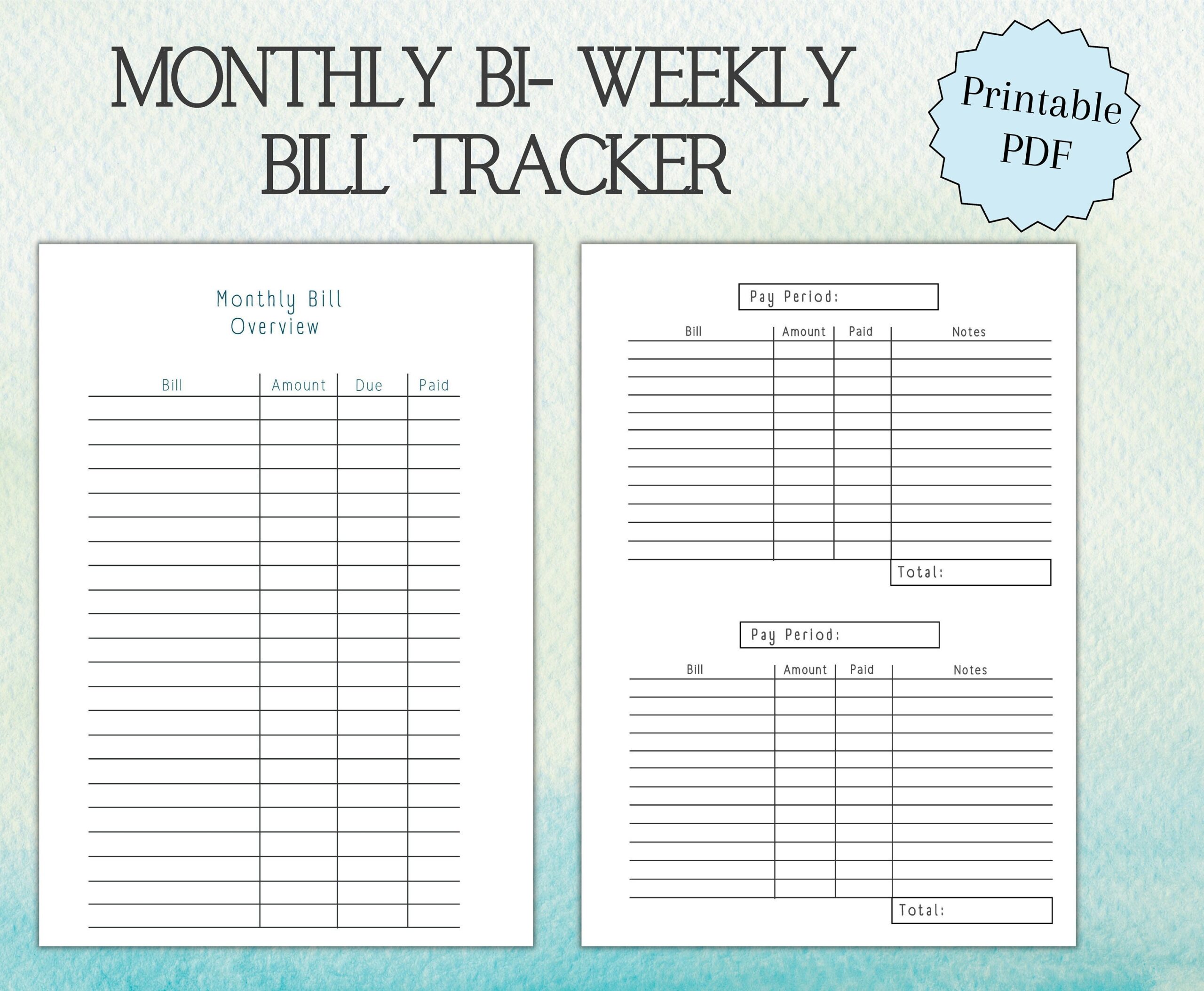 Bi Weekly Bill Tracker Budget Planner Printable Finance Tracker Monthly Bill Checklist Budget Spreadsheet Etsy