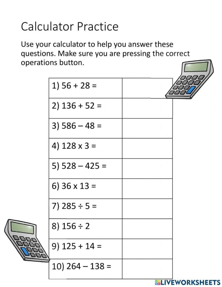 Calculator Practice Interactive Worksheet Live Worksheets Worksheets Library