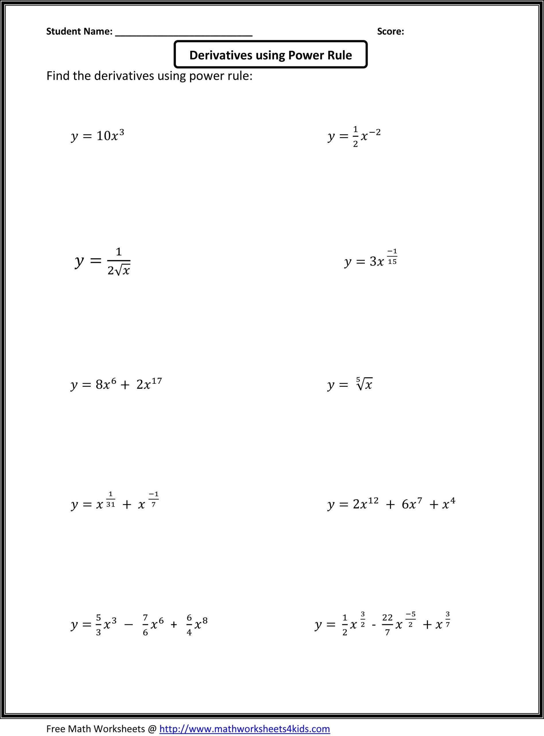 Calculus Worksheets Basic Concepts In Differentiation And Worksheets Library