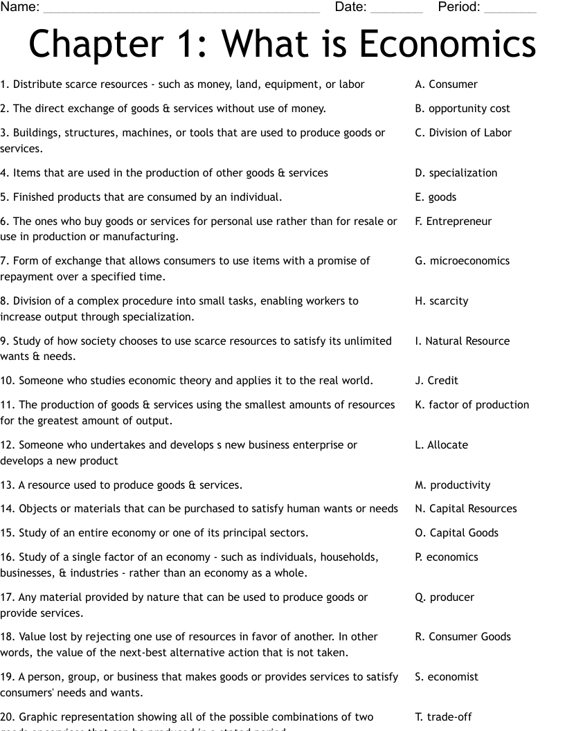 Chapter 1 What Is Economics Worksheet WordMint Chapter 1 What Is Economics Worksheet WordMint