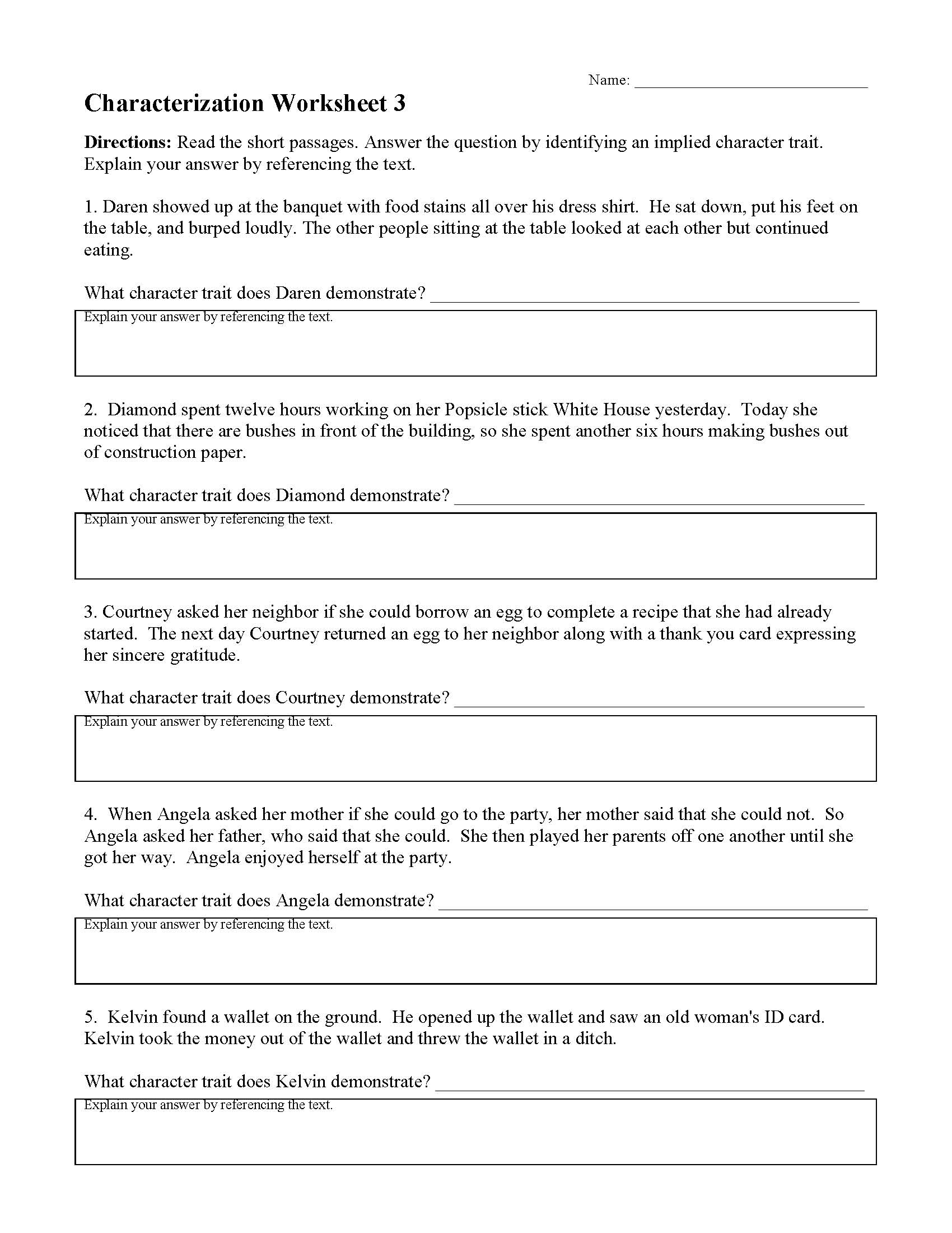 Free Printable Character Analysis Worksheet