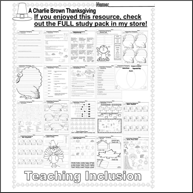 Charlie Brown Thanksgiving Reading Comprehension Story Sequencing 