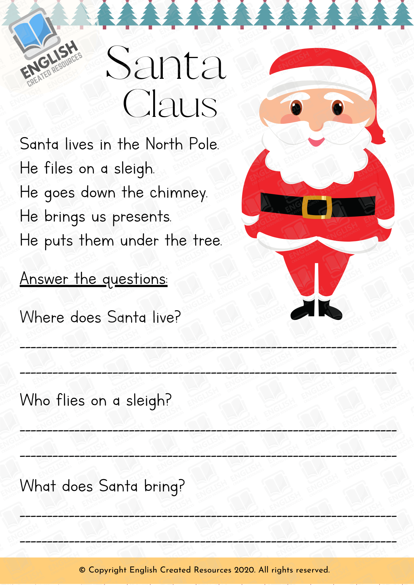 Christmas Reading Comprehension Grade 1 English Created Resources Worksheets Library