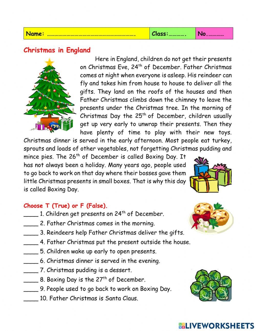Christmas Reading Comprehension Online Exercise For Live 