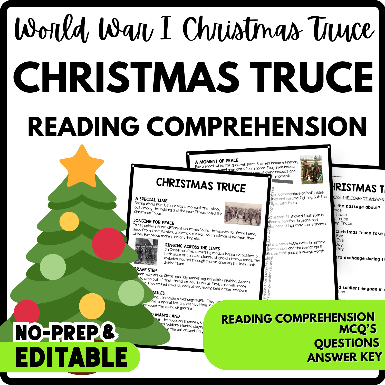 Christmas Truce Reading Comprehension Worksheet Teachers Stock