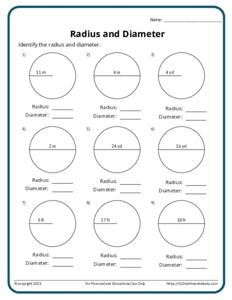 Circles Worksheets K12 Math Worksheets