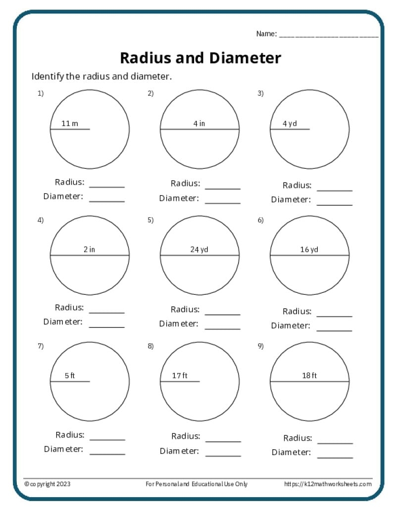 Circles Worksheets K12 Math Worksheets