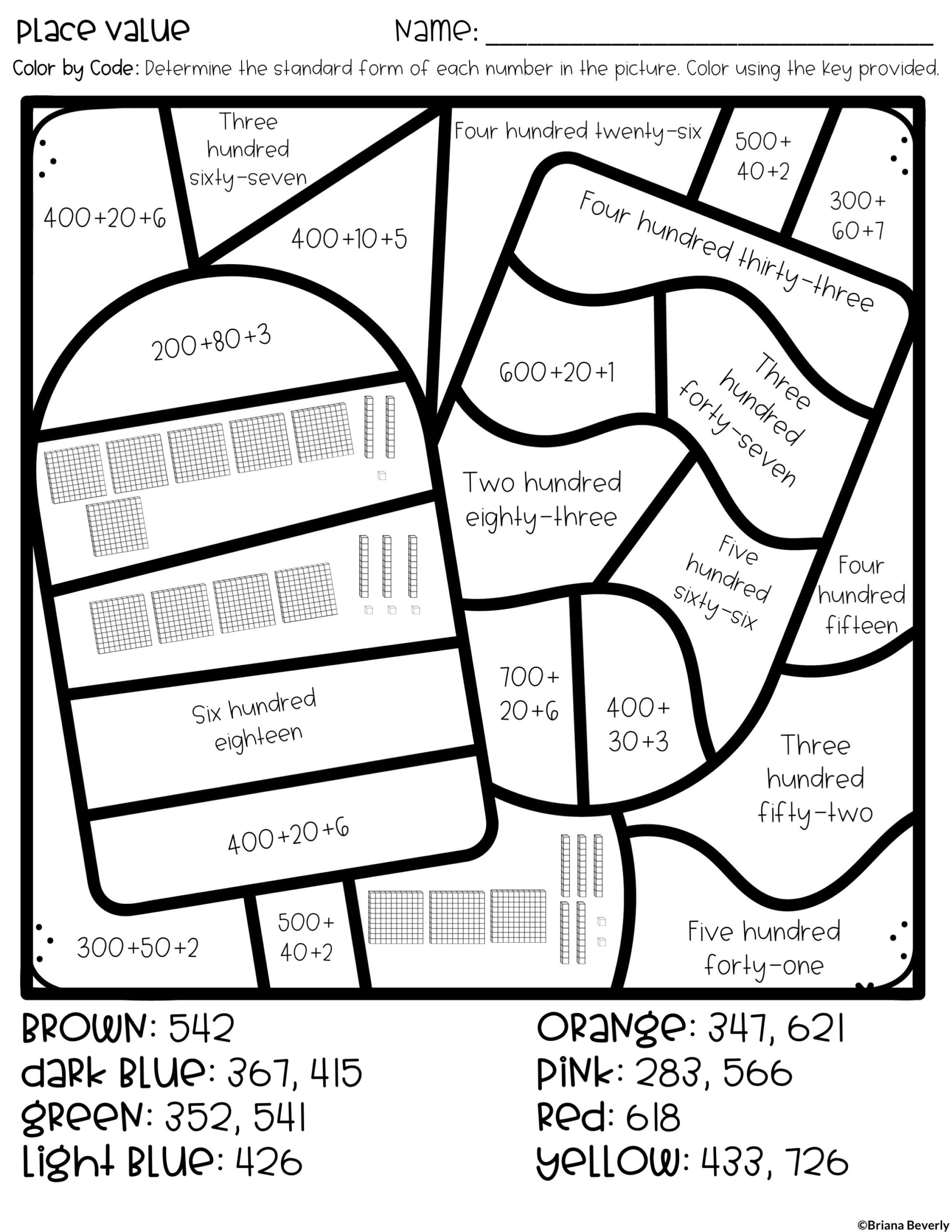Color By Number Summer Place Value Worksheets Teaching With Briana Beverly Worksheets Library