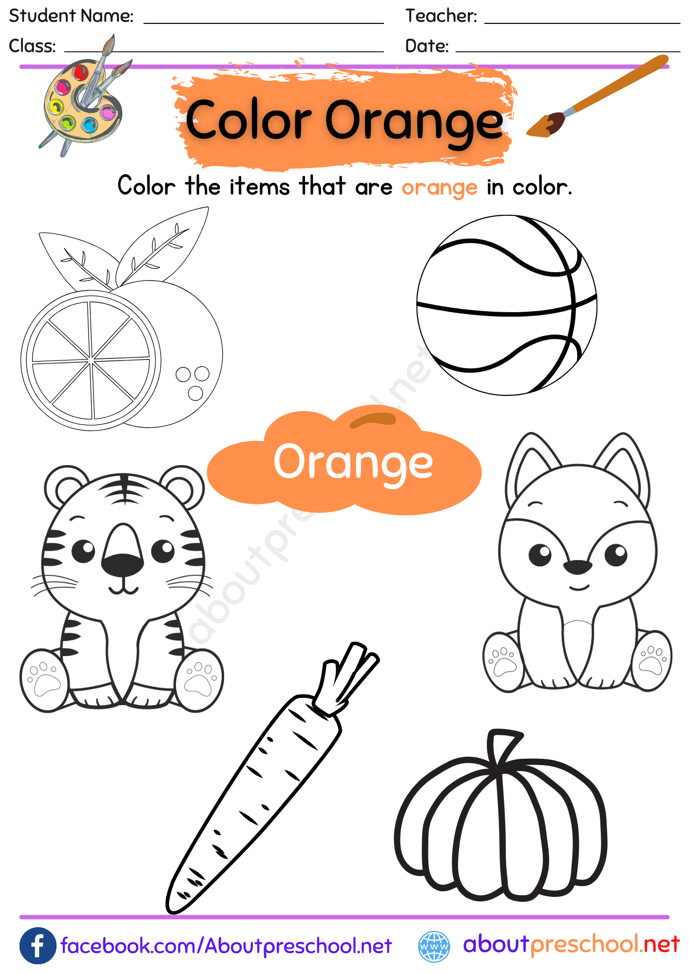 Color Orange Worksheet For Preschool About Preschool