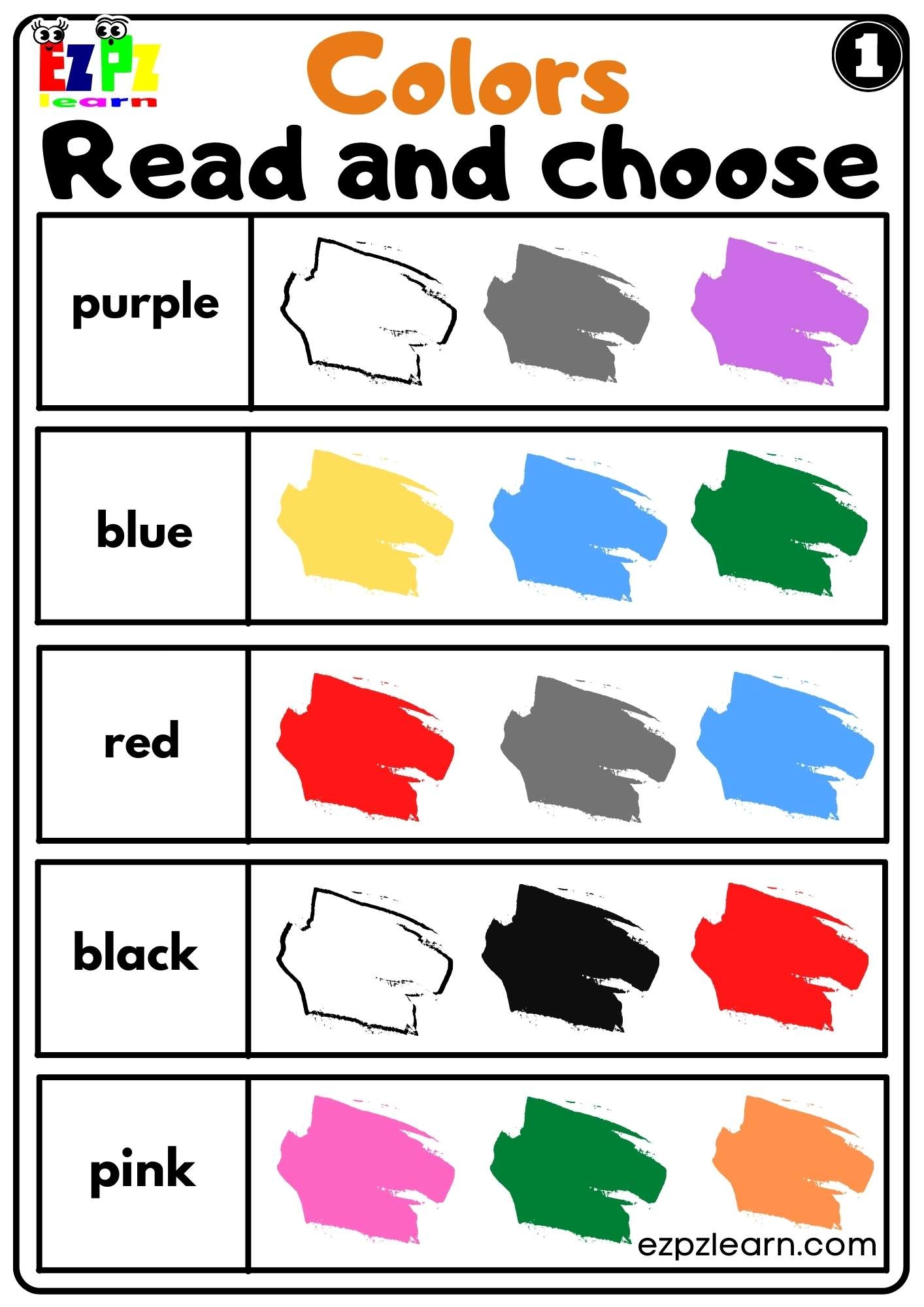 Colors Read And Choose Worksheet For K5 Kindergarten And ESL PDF Download Ezpzlearn Colors Read And Choose Worksheet For K5 Kindergarten And ESL PDF Download Ezpzlearn