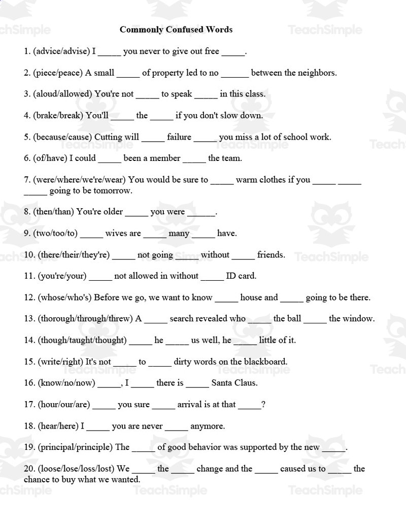 Commonly Confused Words Exercise Worksheets Library Commonly Confused Words Exercise Worksheets Library