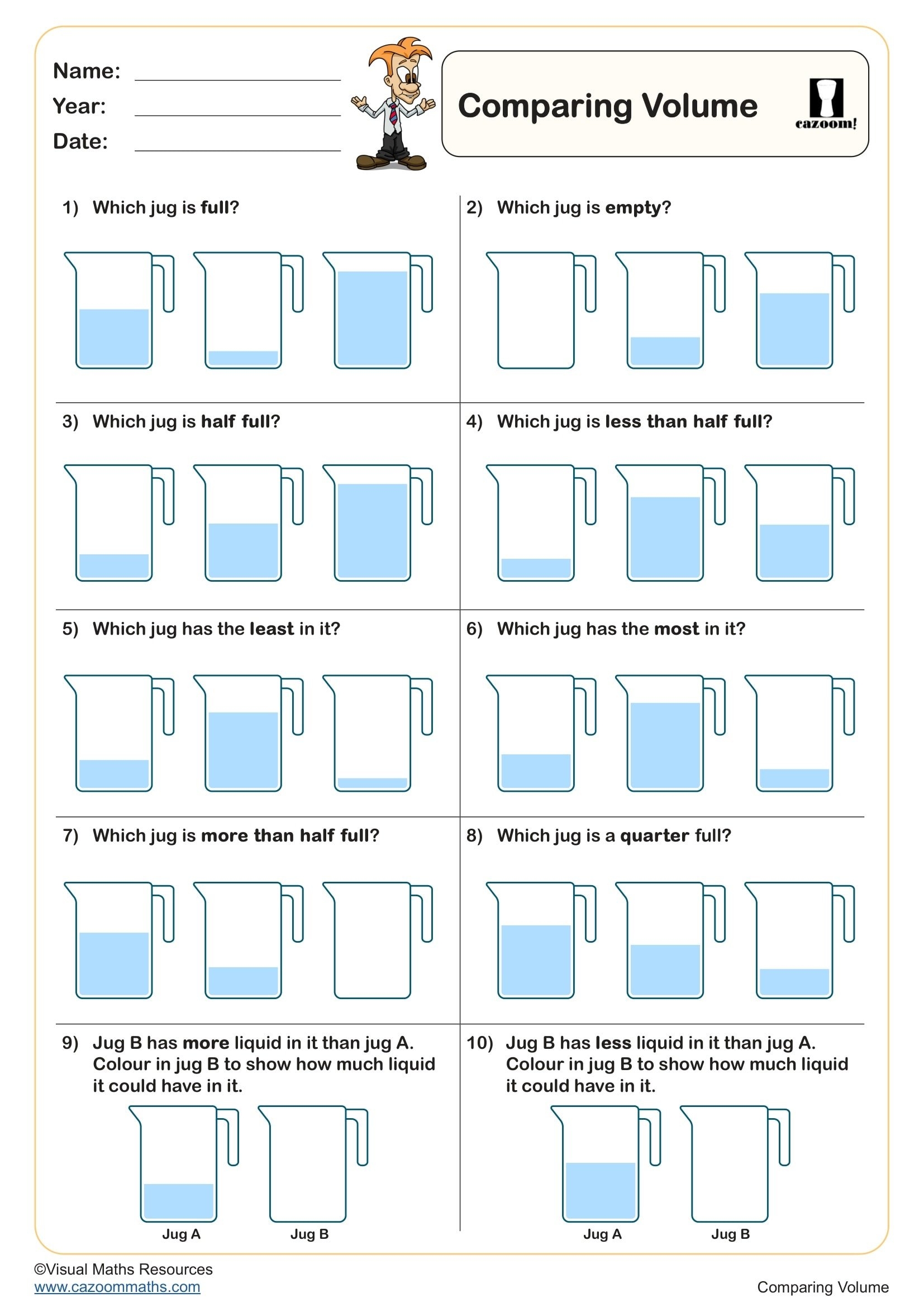 Free Printable Capcity Worksheets