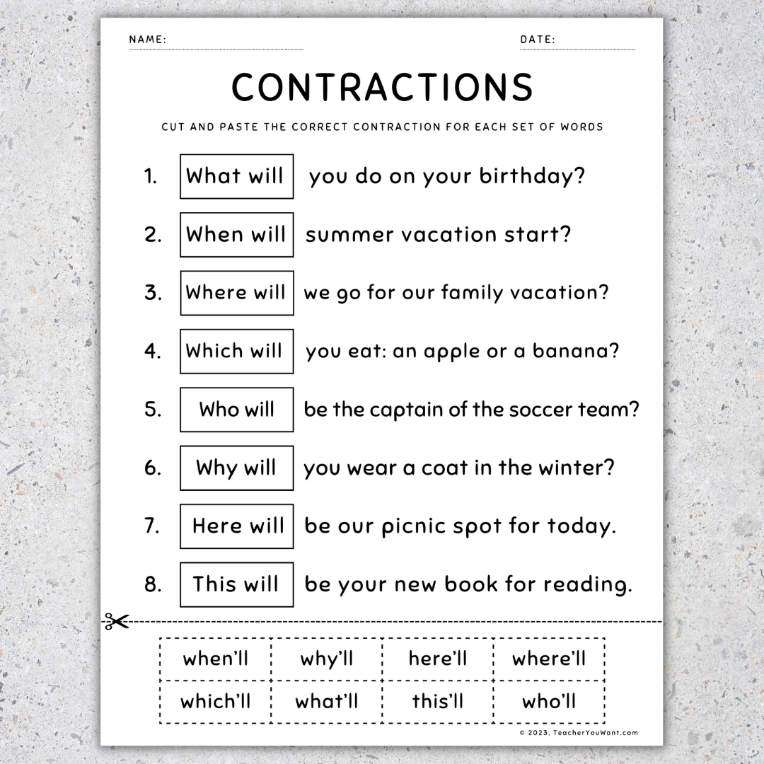 Free Printable Contraction Worksheets 4th Grade Free Printable Contraction Worksheets 4th Grade