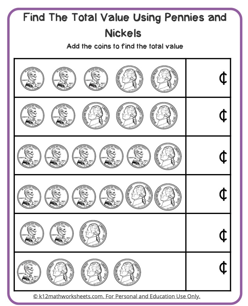 Free Printable Money Math Worksheets