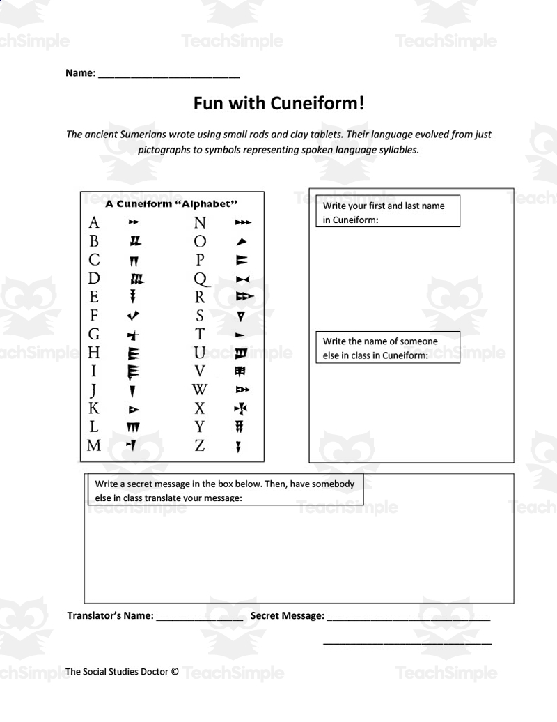 Cuneiform And The Code Of Hammurabi Ancient History Worksheets