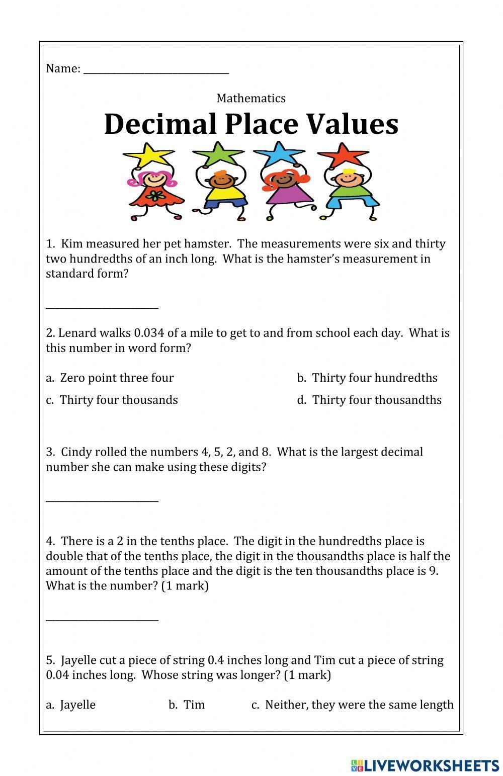 Decimals Word Problem Worksheets K5 Learning Worksheets Library
