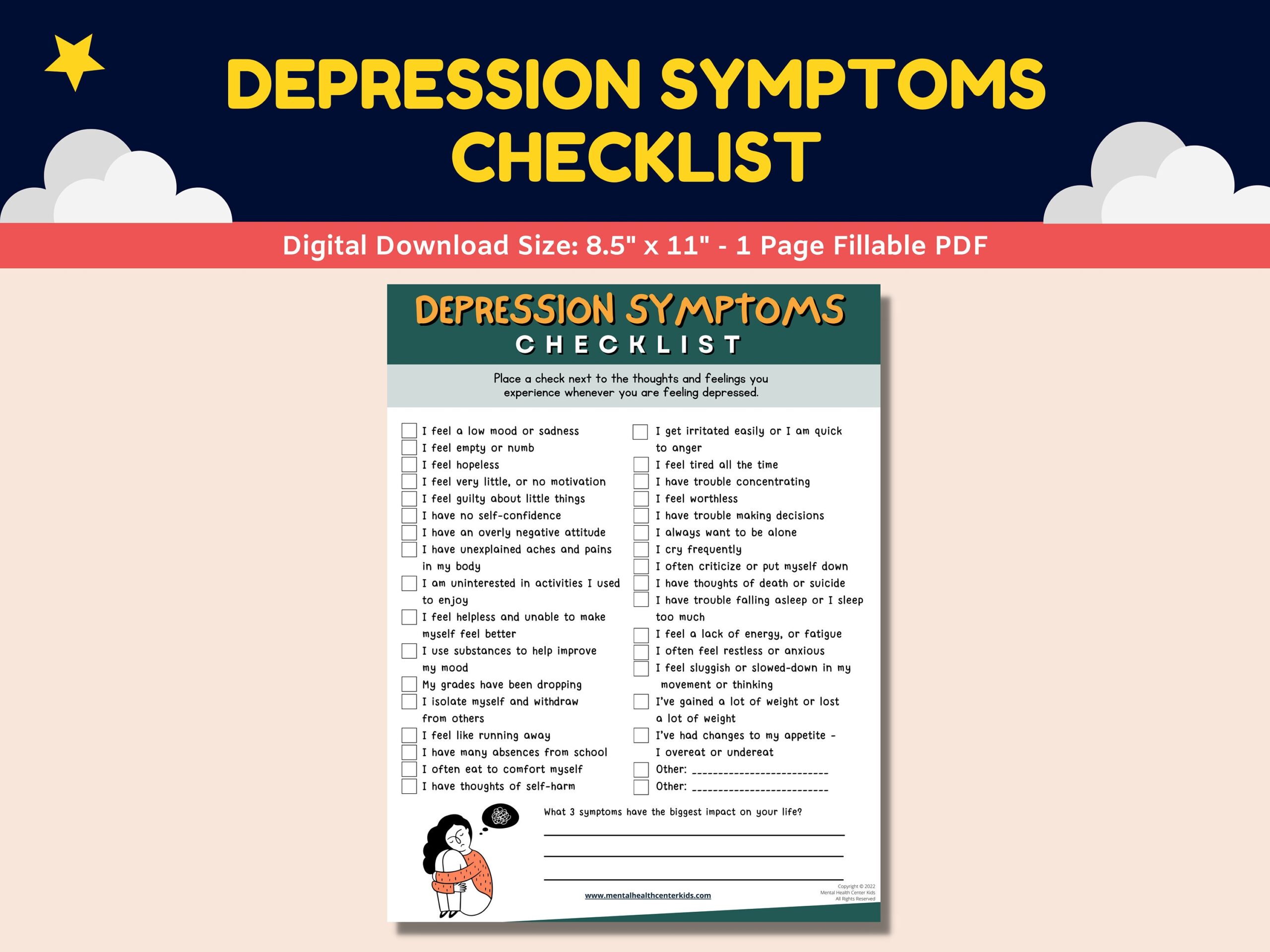 Depression Symptoms Checklist Worksheet For Kids Teens adolescent Mental Health Activity therapy Therapist Counseling Counselor Printable Etsy Depression Symptoms Checklist Worksheet For Kids Teens adolescent Mental Health Activity therapy Therapist Counseling Counselor Printable Etsy