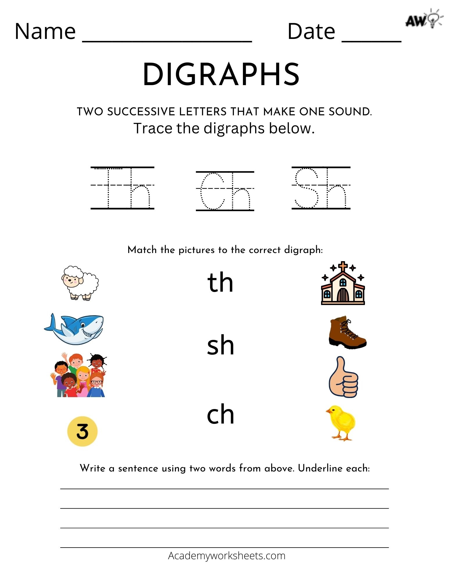 Diagraphs And Their Word List Academy Worksheets Diagraphs And Their Word List Academy Worksheets