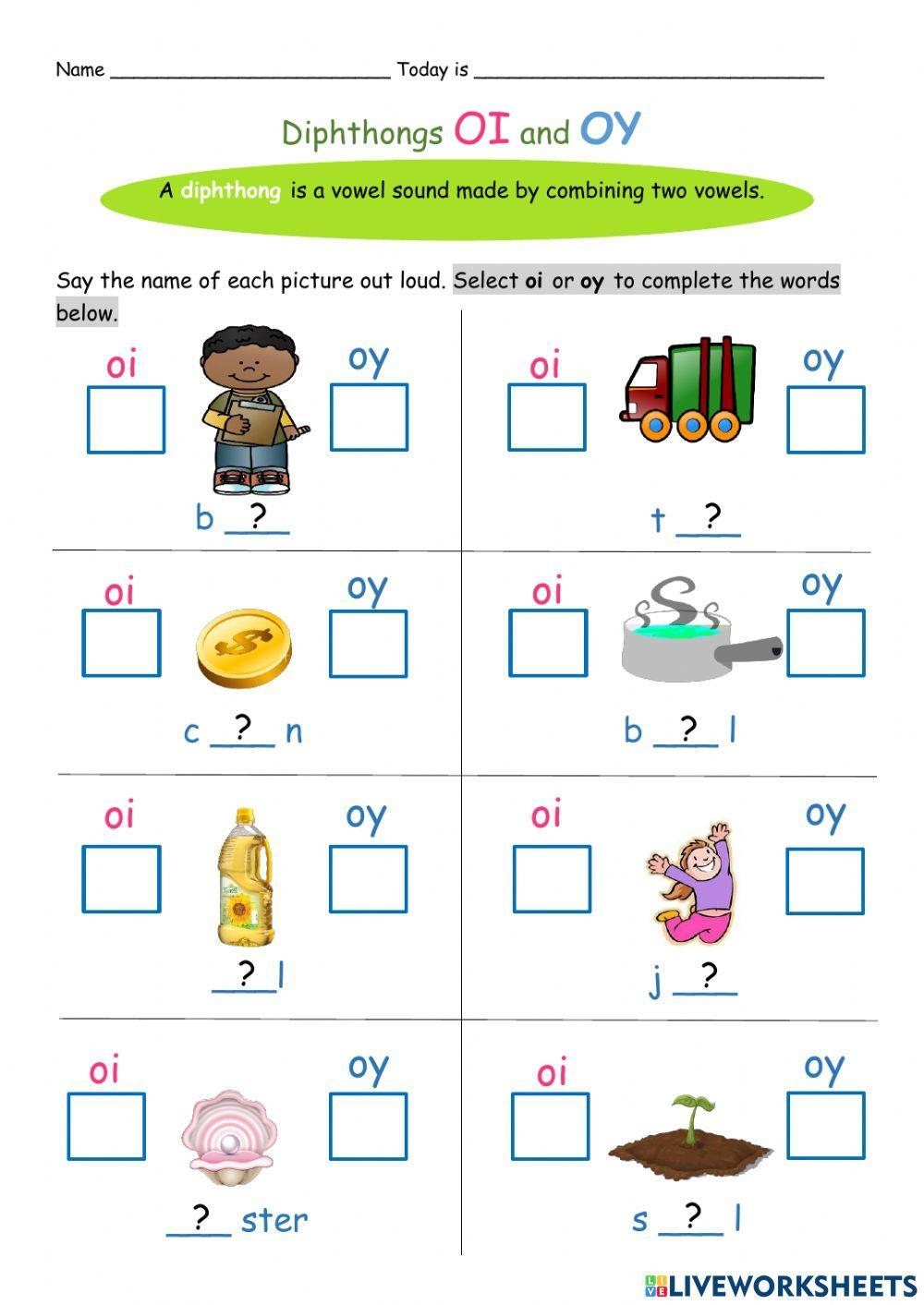 Diphthong oi oy Worksheet Phonics Worksheet Live Worksheets Worksheets Library