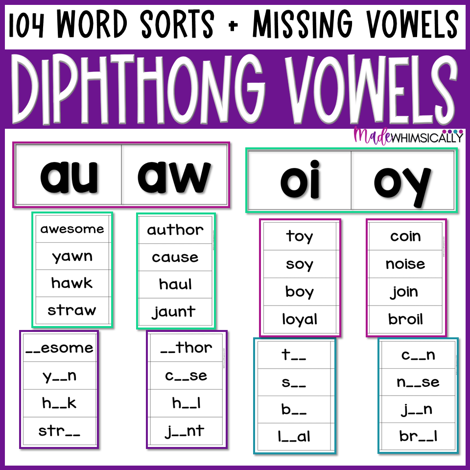 Free Printable Worksheets Vowel Diphthongs