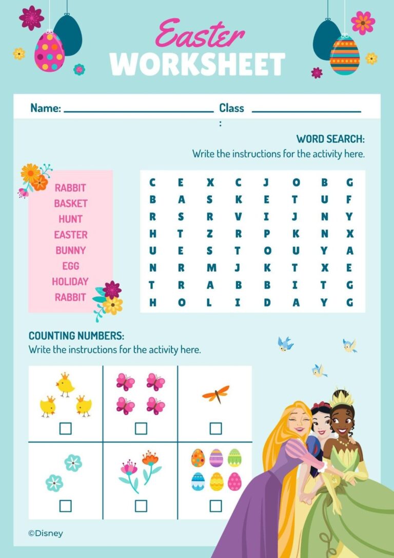 Disney Princess Easter Worksheet Template
