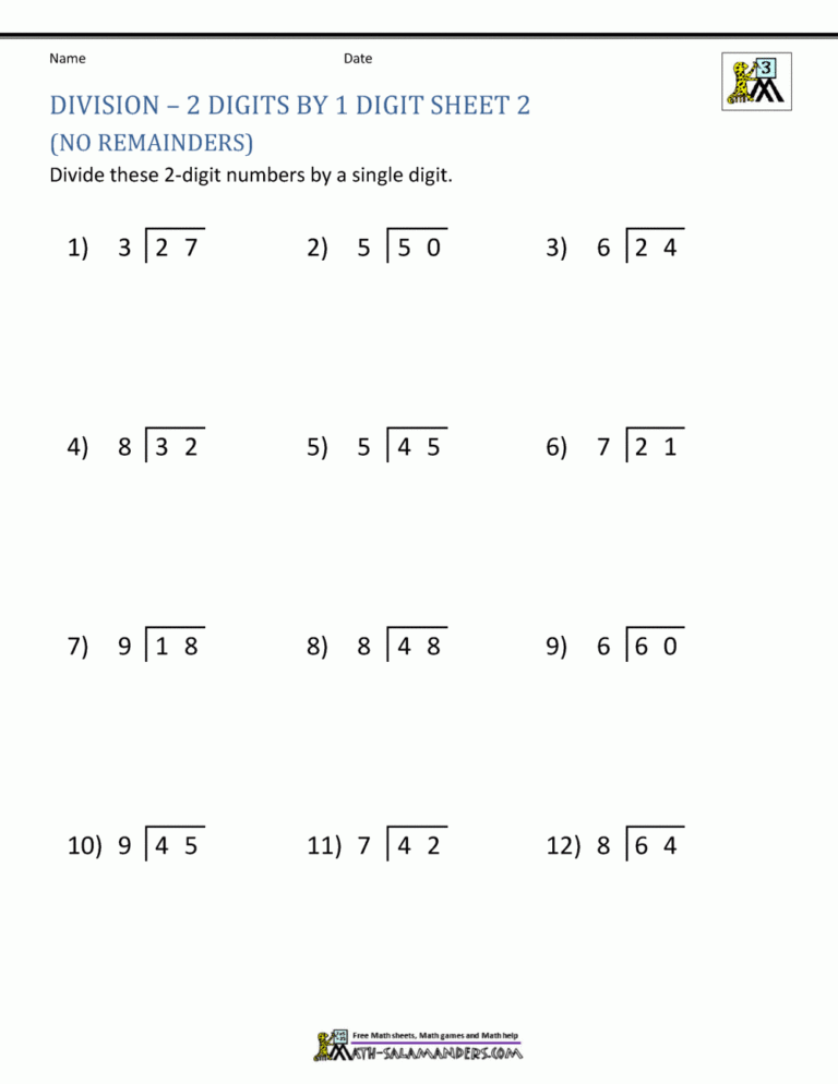 Division Worksheets 3rd Grade