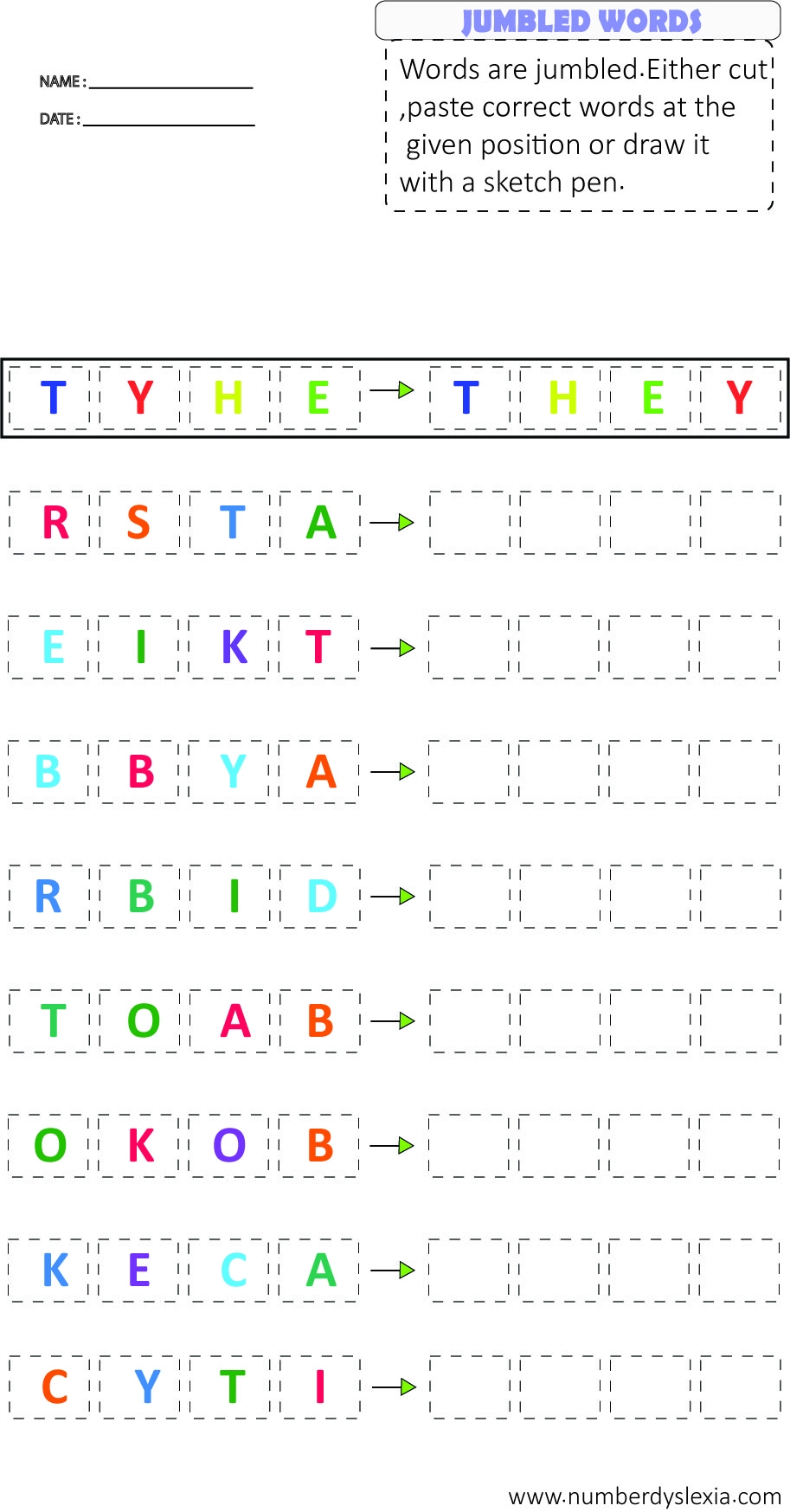 Dyslexia Free Printable Worksheets